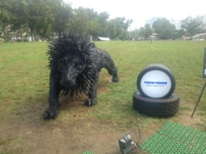 古タイヤで造形したライオン