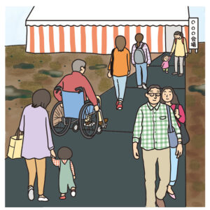 イベント会場で仮設歩行路にゴムマット